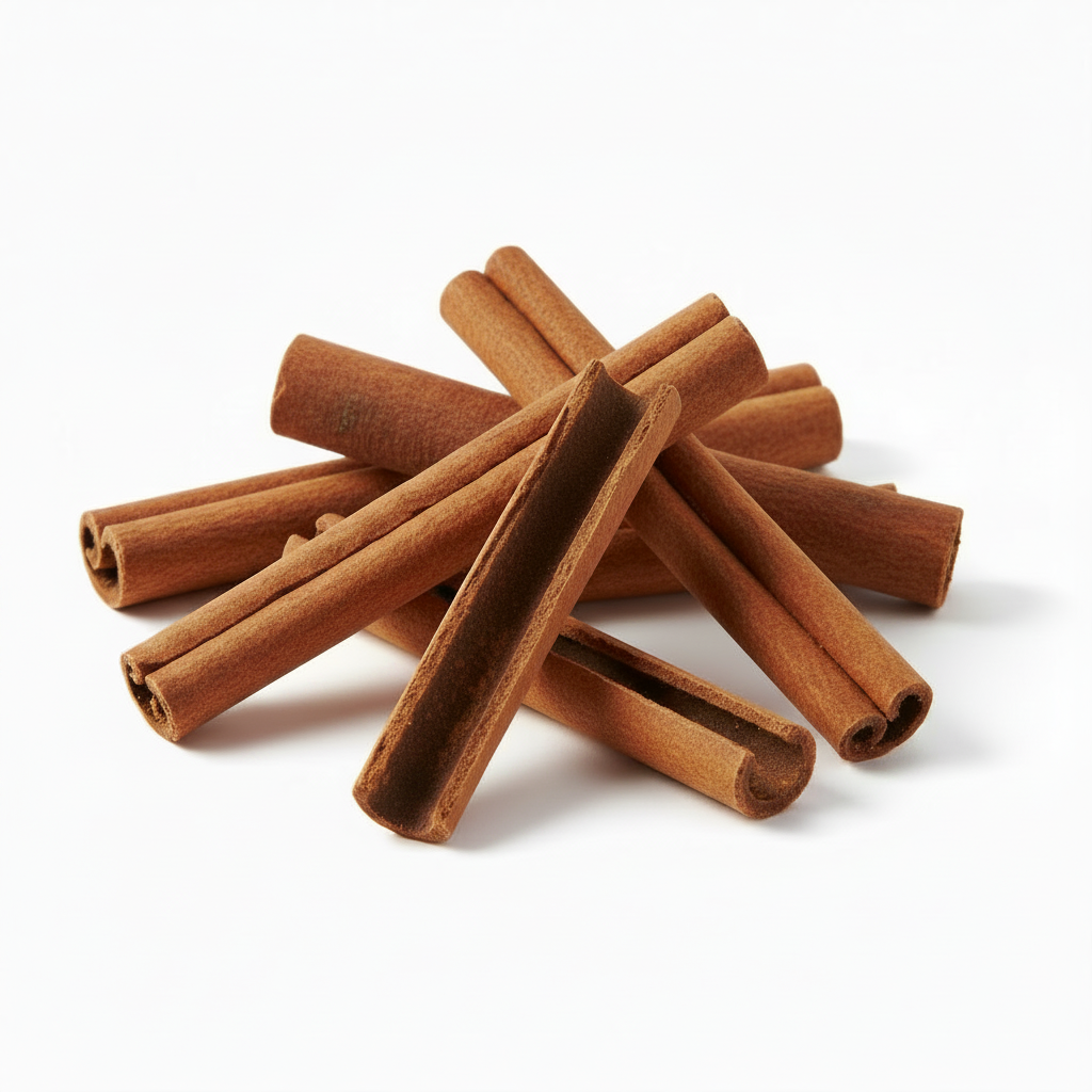 Cinnamon sticks on a white background